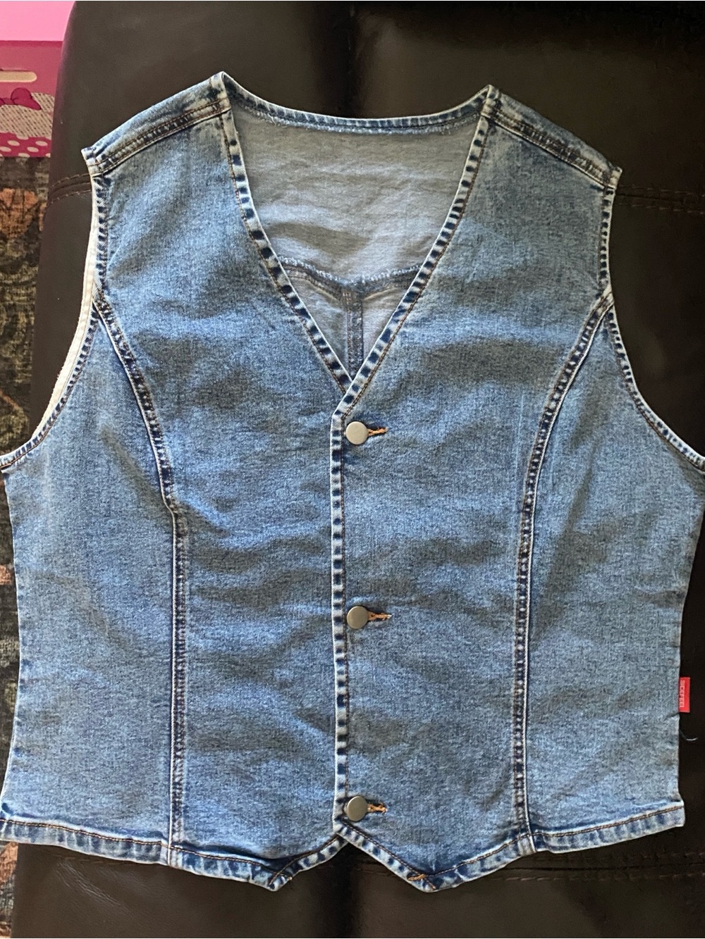 Women’s Blue Denim Button-Front Vest